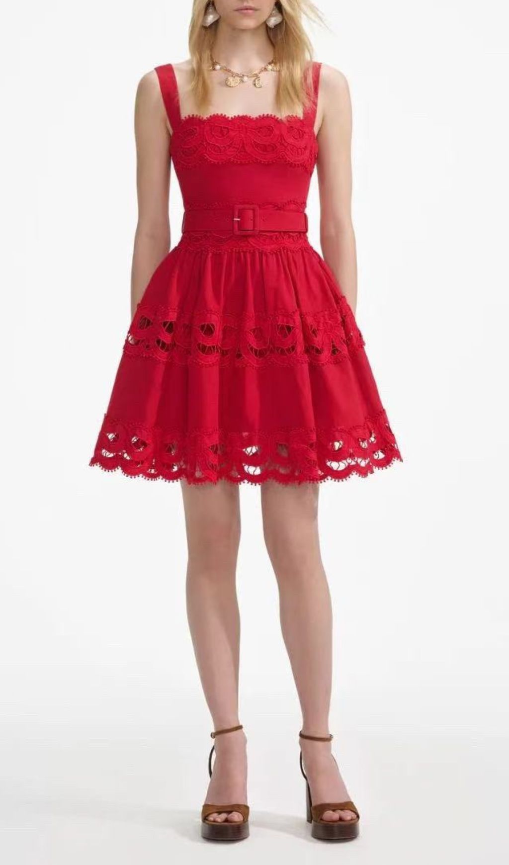 Evodia Embroidery Hollowout Mini Dress