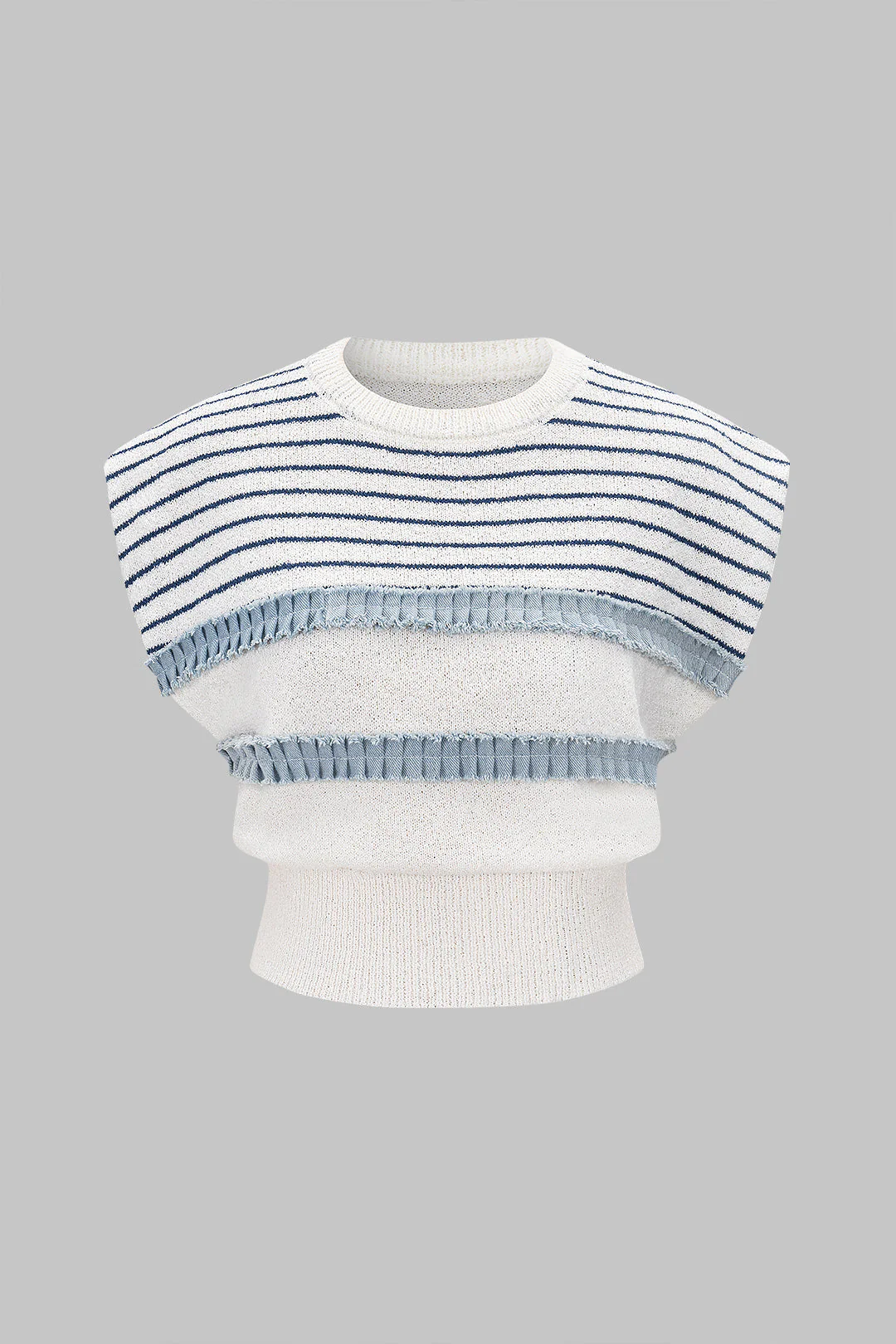 Stripes Print Knit Patchwork Short-Sleeve Top