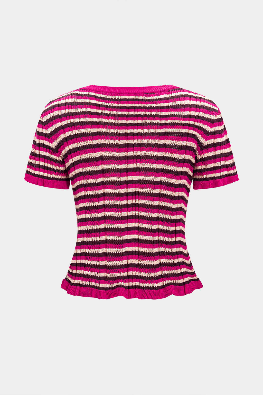 Stripes Contrast Print Knit Patchwork Short-Sleeve Top