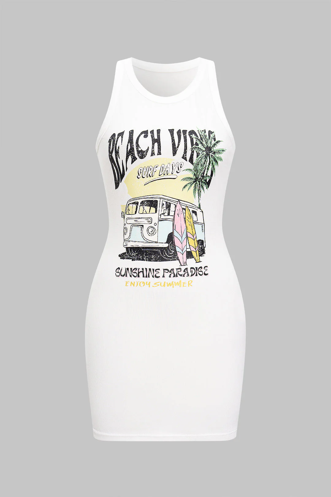 Car Letter Print Sleeveless Mini Dress